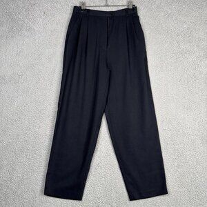 Vintage Womens Dress Pants 4P Black Soft Twill Pleated Stretch Waist Office